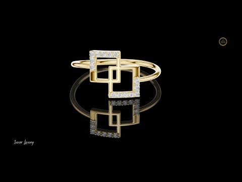 0.076 TCW Stunning Round Cut Lab Grown Diamond Edged Interlocking Square Ring