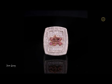 2.70 TCW Exquisite Round Moissanite Diamond Statement Ring Featuring Pave Diamonds & Vibrant Pink Floral as a Centerpiece