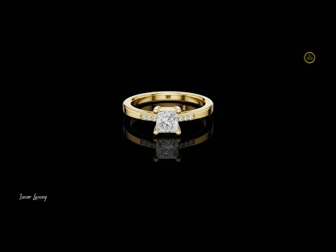 0.50 CT Luxury Princess Cut Moissanite Diamond Solitaire Ring in Polished Gold with Side Pave Detailing