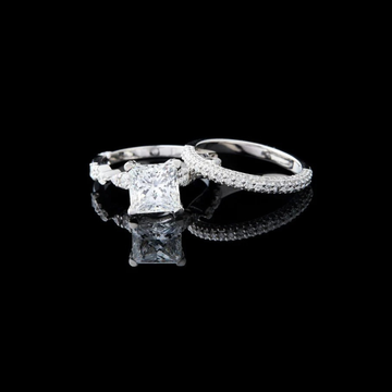 0.85 CT Exquisite Princess Cut Lab Grown Engagement Ring With Matching Pave Band Set for Bride