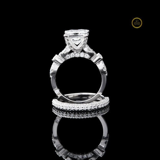 Princess Cut Lab Diamond Women's Pave Accent Bridal Ring Set
