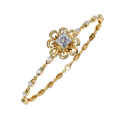 Princess Cut Lab Diamond Floral Link Bracelet for Women
