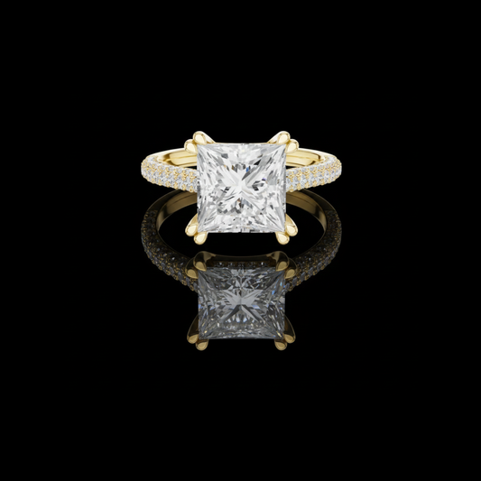 3.64 CT Opulent Radiant Princess Cut Lab Grown Diamond Ring with Pave Diamond Band