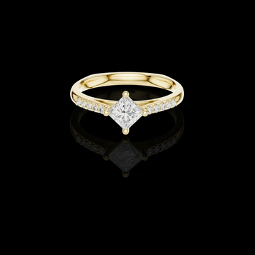 0.29 CT Dazzling Moissanite Ring with a Brilliant Princess Cut Center Diamond and a Pave Accented Band