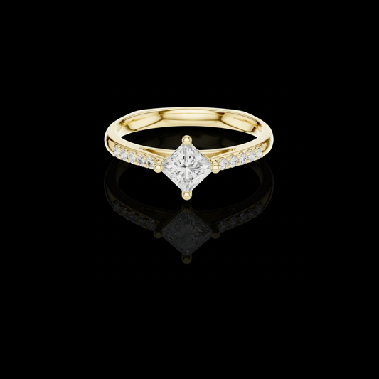 0.29 CT Dazzling Moissanite Ring with a Brilliant Princess Cut Center Diamond and a Pave Accented Band