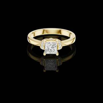 0.57 CT Exquisite Princess Cut Solitaire Moissanite Ring with Halo Inspired Diamond Accent Setting