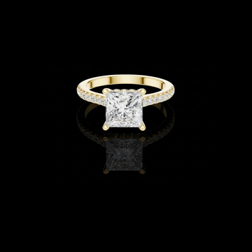 2.15 CT Luminous Princess Cut Lab Grown Diamond Ring in Gold with Pave Diamond Band