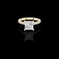 Princess Cut Moissanite Diamond Engagement Ring with Pave Band