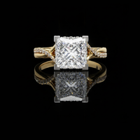 Princess Cut Split Shank Pave Moissanite Diamond Ring