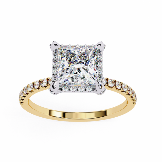 Classic Princess Cut Moissanite Diamond Halo Engagement Ring