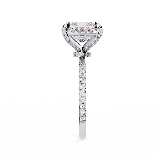 Princess Cut Halo Moissanite Diamond Ring with Pave Band