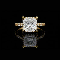 2.03 CT Princess Cut Lab Grown Diamond Halo Engagement Ring Luxury Pave Band By Ivevar Luxury