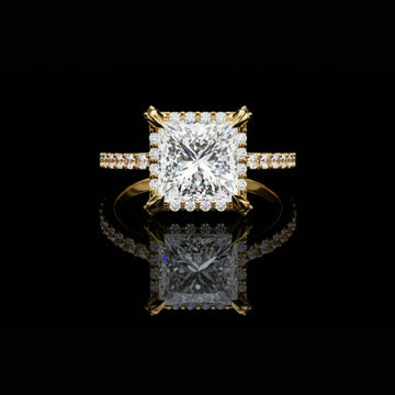 2.03 CT Princess Cut Lab Grown Diamond Halo Engagement Ring Luxury Pave Band By Ivevar Luxury
