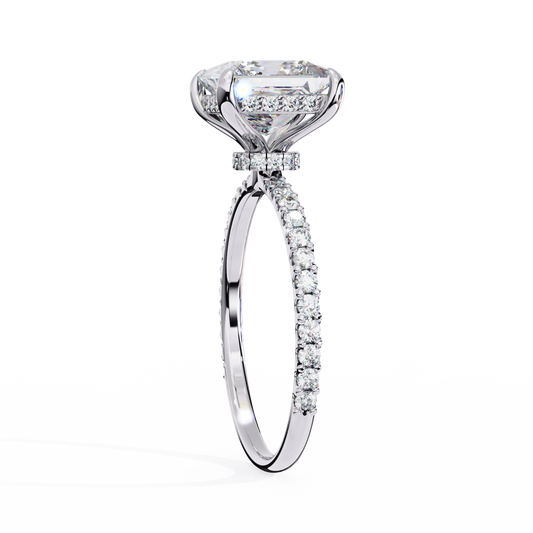 Princess Lab Diamond With Hidden Halo Pave Accents Engagement Ring