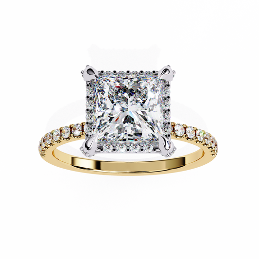 Classic Princess Cut Lab Diamond Halo Engagement Ring