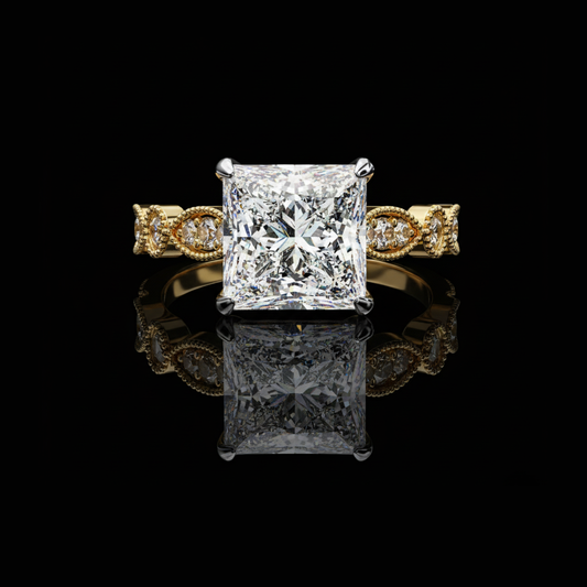 2.28 CT Classic Princess Cut Lab Grown Diamond Engagement Ring with Vintage Milgrain Band Ivevar Luxury
