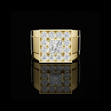 1.32 TCW Luxury Halo Princess Cut Lab Grown Diamond Ring in Gold Statement Band