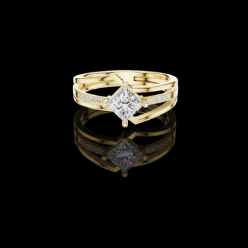Princess Cut Moissanite Diamond Split Pave Shank Engagement Ring