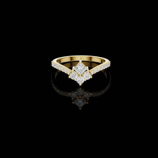0.17 CT High Clarity Princess Cut Moissanite Diamond Cluster Ring with Split Shank and Pave Accents