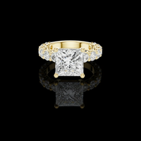 Princess Cut Moissanite Diamond Engagement Ring with Diamond Band