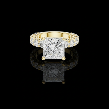 Princess Cut Moissanite Diamond Engagement Ring with Diamond Band