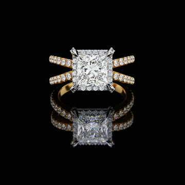 2.03 CT Princess-Cut Double Band Halo Moissanite Diamond Ring Luxury Bridal Jewelry by Ivevar Luxury
