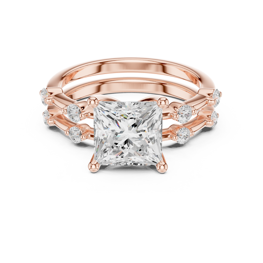 Stylish Princess Cut Moissanite Diamond Ring with Round Diamond Accents