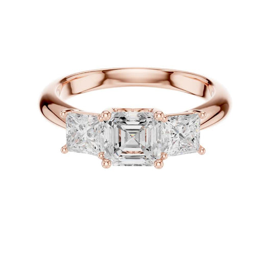 Ascher Lab Diamond Three Stone Ring With Princess Cut Side Stones