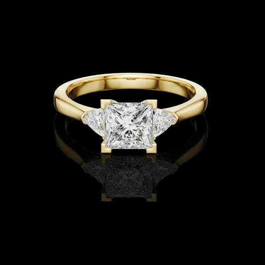 Princess Lab Diamond Engagement Ring With Trillion Side Stone