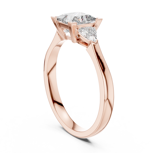 Princess Lab Diamond Engagement Ring With Trillion Side Stone