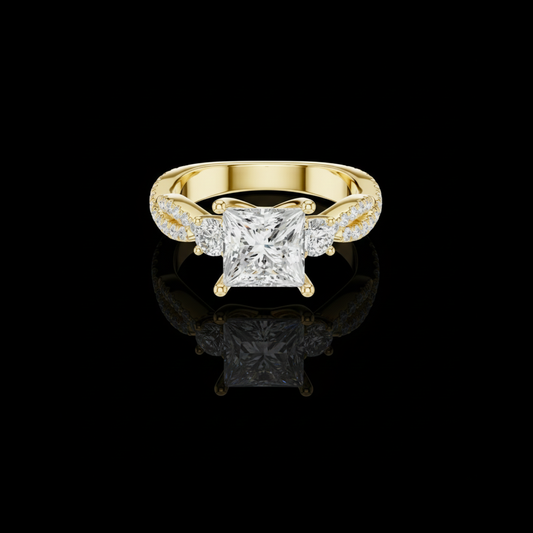 2.00 CT Luxury Princess Cut Lab Grown Diamond Twisted Shank with Pave Stones Elegant Engagement Ring