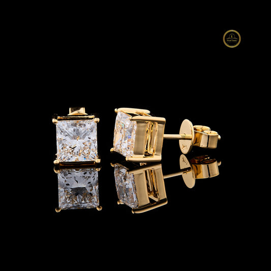 Royal Radiance Lab Grown Princess Cut Gold Stud Earrings