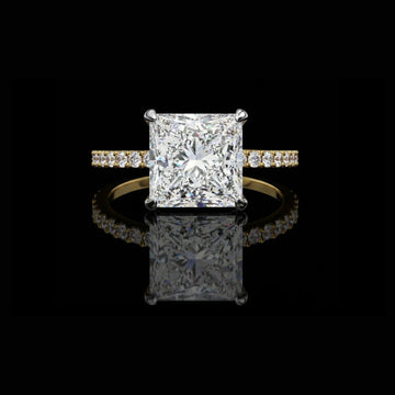2.28 CT Cathedral Hidden Halo Moissanite Princess Cut Diamond Pave Band Engagement Ring