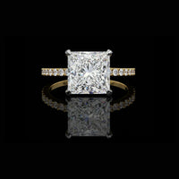 2.28 CT Cathedral Hidden Halo Lab Grown Princess Cut Diamond Pave Band Engagement Ring