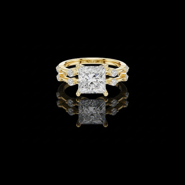 2.50 CT Stylish Princess Cut Moissanite Diamond Ring with Double Band Design and Round Diamond Accents