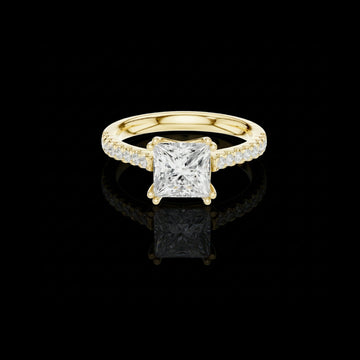 Princess Cut Lab Grown Diamond Pave Solitaire Engagement Ring