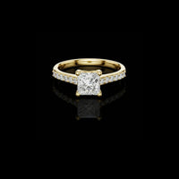 Princess Cut Solitaire Moissanite Diamond Ring Pave Band
