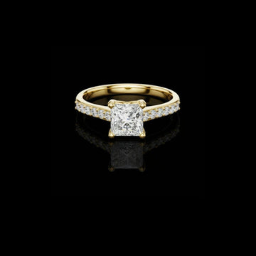 Princess Cut Solitaire Lab Grown Diamond Ring Pave Band