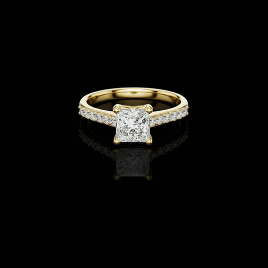 Princess Cut Solitaire Lab Diamond Engagement Ring Pave Band