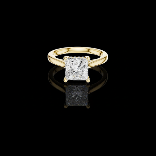 2.00 CT Classic Princess Cut Solitaire Moissanite Diamond Ring with Subtle Accent Diamonds