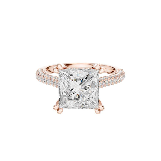 Princess Cut Moissanite Diamond Solitaire Pave Engagement Rings