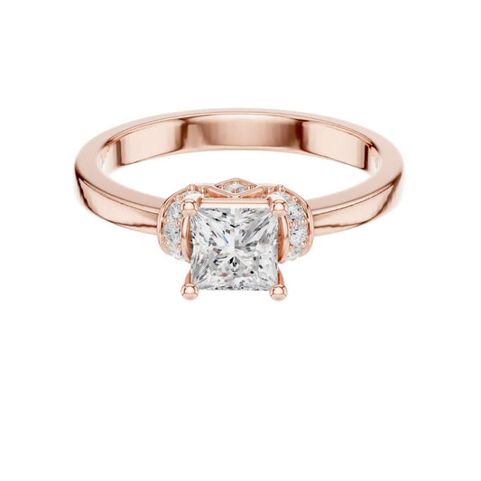 Princess Cut Moissanite Diamond Halo Accents Engagement Ring