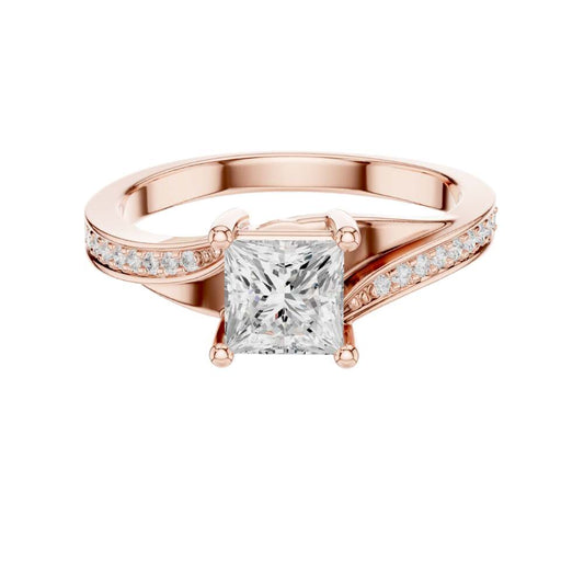 1.10 CT Shiny Princess Cut Moissanite Diamond Ring with Classic Twisted Pave Set Band