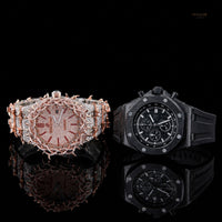 Luxury Two Tone Diamond Watch And Black Chronograph Watch Bundle For Men