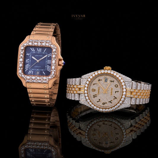 Premium Crystal-Accented Two-Tone Wristwatch And Marquise Diamond Bezel Watch By Ivevar