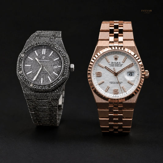 Premium Men's Watch Duo – Black Luxury Watch & Rose Gold Executive Edition