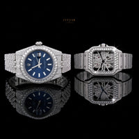 Executive Blue Dial Crystal Encrusted Timepiece And Skeleton Stainless Steel Watch By Ivevar