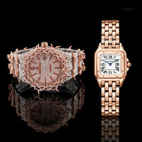 Elegant Dual Watch Set – Sparkling Rose Gold & Classic Square Timepiece