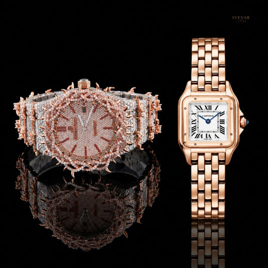 Elegant Dual Watch Set – Sparkling Rose Gold & Classic Square Timepiece