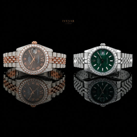 Royal Green Dial Luxury Stainless Steel Watch With Two Tone Full Ice Out Watch By Ivevar